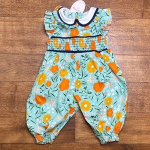 Marie Nicole Long Romper Bubble Smocked Floral Baby Girls 3-6mo NWT